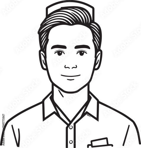 Hand Drawn Man as Nurse Black and White Avatar Illustration in Minimal Line Art Style Design