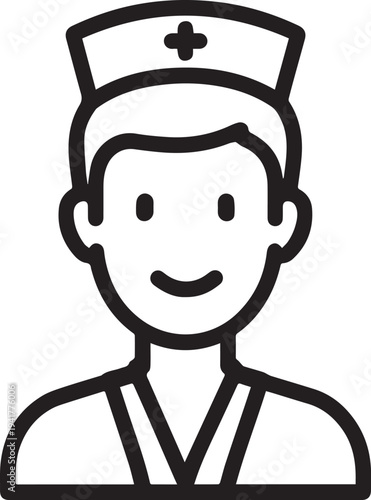 Hand Drawn Man as Nurse Black and White Avatar Illustration in Minimal Line Art Style Design