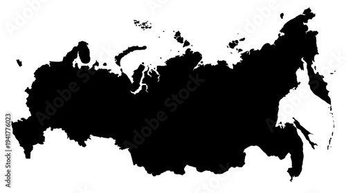 Black Silhouette of Russia Map Isolated on White Background - Highly Detailed Outline of the Russian Federation for Geography and Education