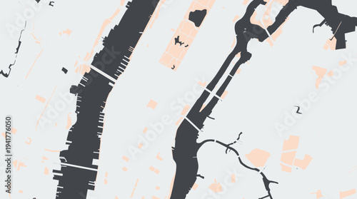 Minimalist Stylized Map of New York City Manhattan and Surrounding Boroughs with Flat Vector Design