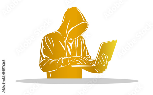 Anonymous Hacker Working on Laptop Design