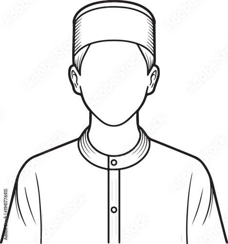 Hand Drawn Man as Nurse Black and White Avatar Illustration in Minimal Line Art Style Design