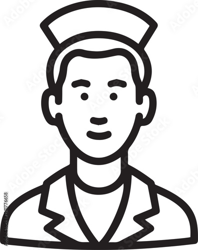 Hand Drawn Man as Nurse Black and White Avatar Illustration in Minimal Line Art Style Design