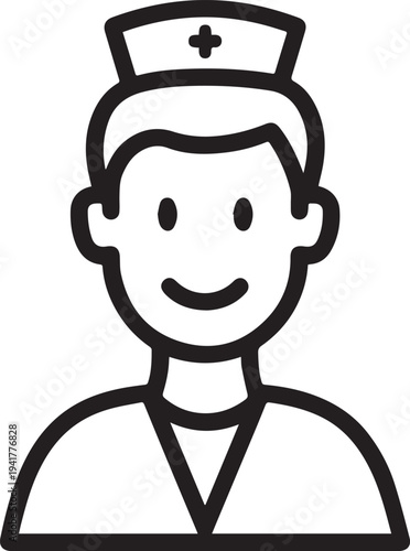 Hand Drawn Man as Nurse Black and White Avatar Illustration in Minimal Line Art Style Design