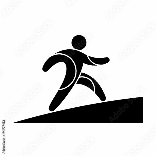 Stylized Black Silhouette of a Person Ascending a Ramp.