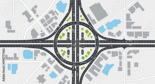 Aerial View of a Cloverleaf Interchange with Green Space.