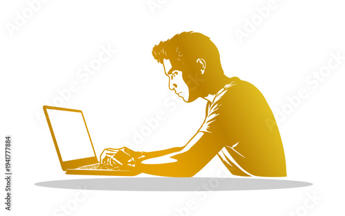 Focused work illustration gold color