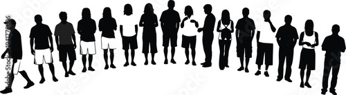 PrintLarge group of diverse people silhouettes standing in a long curved line formation