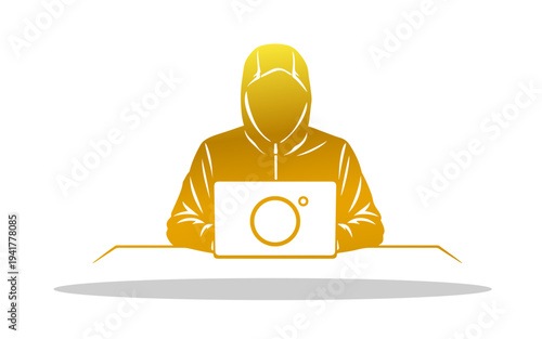 Mysterious figure with laptop in shadow