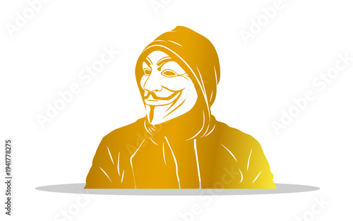 Anonymous Internet Hacker with Laptop Monochrome Vector Illustration