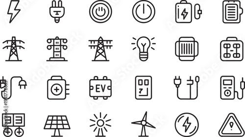 Black and white representing various electrical and energy-related concepts and electricity