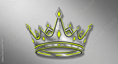 Neon lit silver crown with yellow accents on transparent background