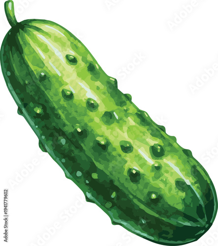 Vector watercolor painted illustration of a cucumber