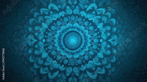 A vibrant blue mandala design featuring intricate patterns, perfect for backgrounds, wellness materials, or meditation spaces to create a serene atmosphere and promote mindfulness,