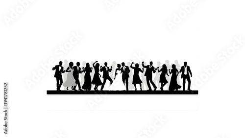 Wedding Stage Dancing Silhouettes Vector – Romantic Couple Dance Illustration Isolated on White Background