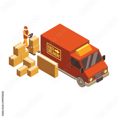 E-commerce logistics concept with laptop and fast delivery truck vector