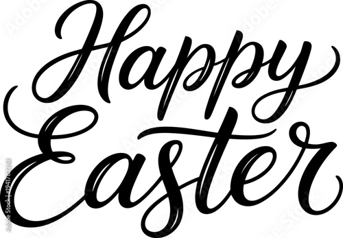 Happy Easter Hand Drawn Calligraphy Lettering Greeting Text Isolated on White Background for Holiday Design