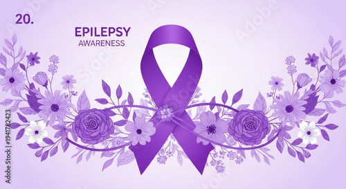Purple epilepsy awareness ribbon with floral design