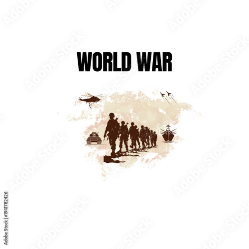 World war 3, Flat vector illustration of a globe with nuclear explosions and ballistic missiles, representing global crisis and destruction.
