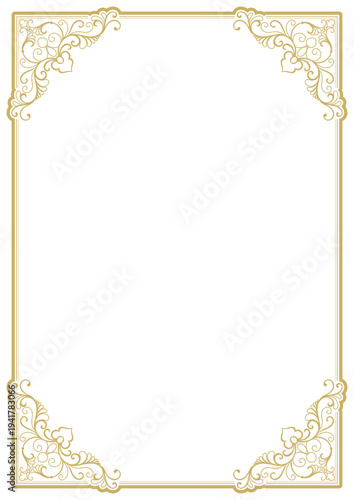 Vintage corner decoration, gold frame, card.