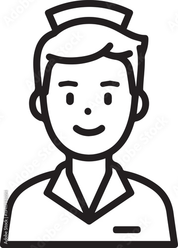 Hand Drawn Man as Nurse Black and White Avatar Illustration in Minimal Line Art Style Design