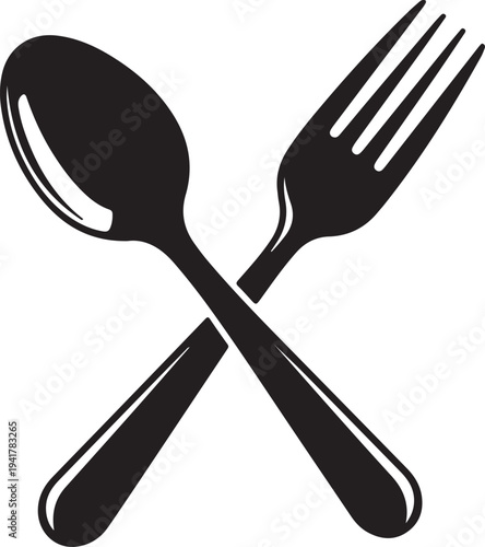 Spoon and Fork Crossed Vector Silhouette