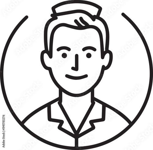 Hand Drawn Man as Nurse Black and White Avatar Illustration in Minimal Line Art Style Design