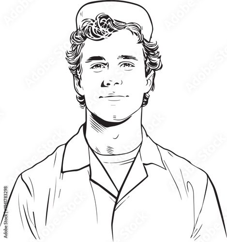 Hand Drawn Man as Nurse Black and White Avatar Illustration in Minimal Line Art Style Design