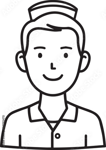 Hand Drawn Man as Nurse Black and White Avatar Illustration in Minimal Line Art Style Design