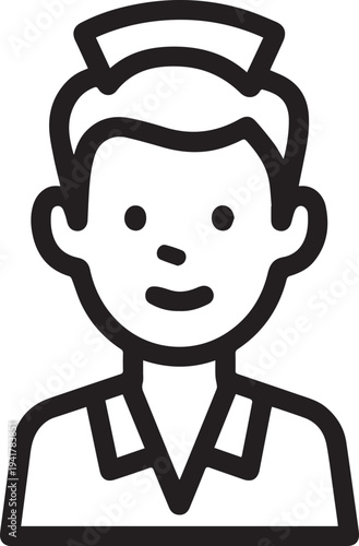 Hand Drawn Man as Nurse Black and White Avatar Illustration in Minimal Line Art Style Design