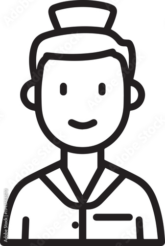 Hand Drawn Man as Nurse Black and White Avatar Illustration in Minimal Line Art Style Design