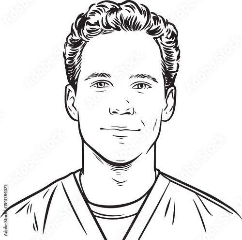 Hand Drawn Man as Nurse Black and White Avatar Illustration in Minimal Line Art Style Design