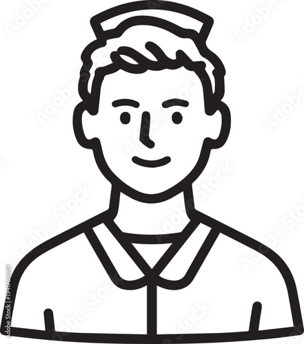 Hand Drawn Man as Nurse Black and White Avatar Illustration in Minimal Line Art Style Design