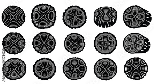 Arrangement of tree trunk cross sections in a striking silhouette