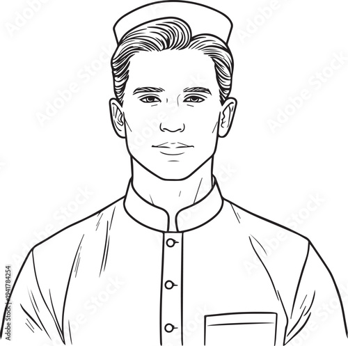 Hand Drawn Man as Nurse Black and White Avatar Illustration in Minimal Line Art Style Design
