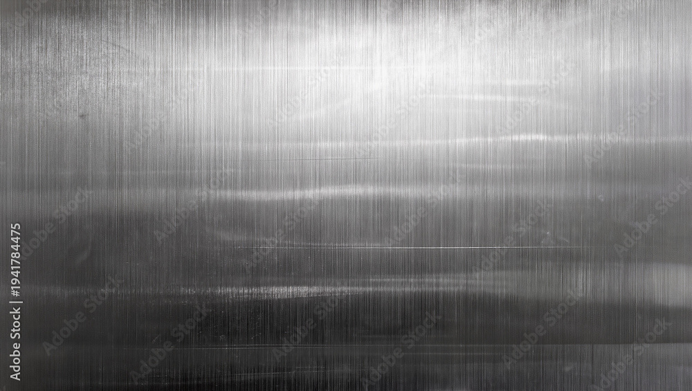 Fototapeta premium Brushed metal texture background with vertical lines and glowing silver surface