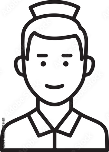 Hand Drawn Man as Nurse Black and White Avatar Illustration in Minimal Line Art Style Design