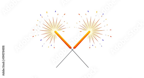 Vibrant crossed sparklers creating festive heart shaped sparks