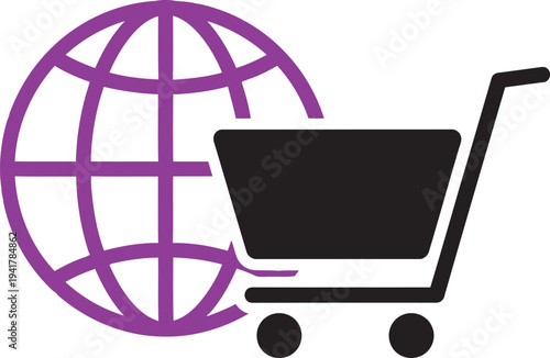 Purple globe with shopping cart black