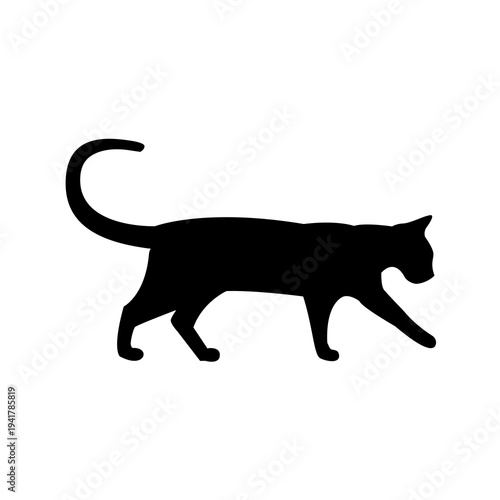 Walking Cat Silhouette Vector Isolated on White