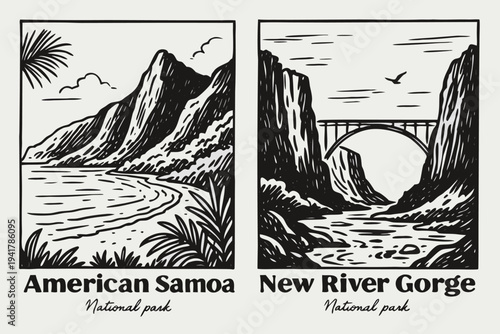 National park scenic landscapes of American Samoa and New River Gorge