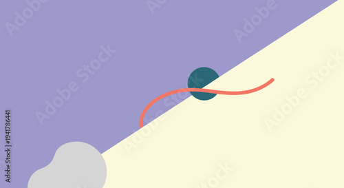 Abstract shapes and a dark figure against a dual tone background silhouette