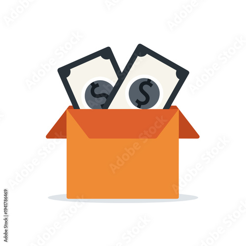 Сash on delivery symbol with banknotes and box