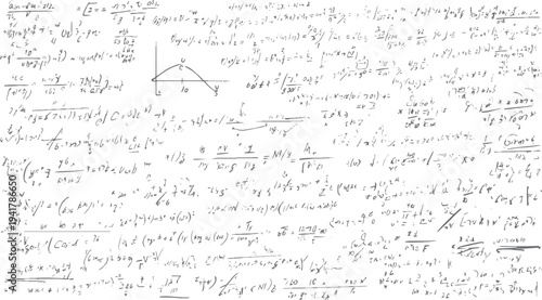 Handwritten complex mathematical equations and formulas with a graph on a white background mathematics