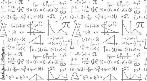 Hand drawn mathematical formulas and graphs on a white background mathematics equation