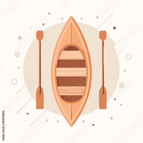 Canoe and paddles illustration for outdoor water adventures and travel
