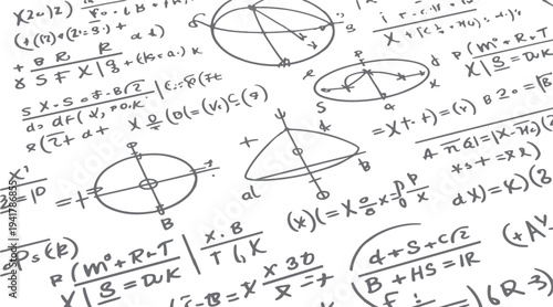 Hand drawn mathematical equations and geometric diagrams on white background mathematics formula science