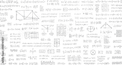 Hand drawn mathematical equations and geometric diagrams on a white background mathematics formula geometry