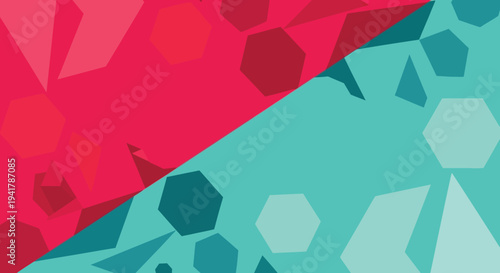 Abstract geometric shapes in vibrant red and teal dark silhouette