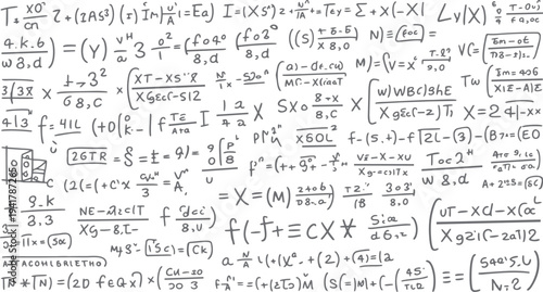 Handwritten mathematical equations and formulas on a white background with various symbols and notations